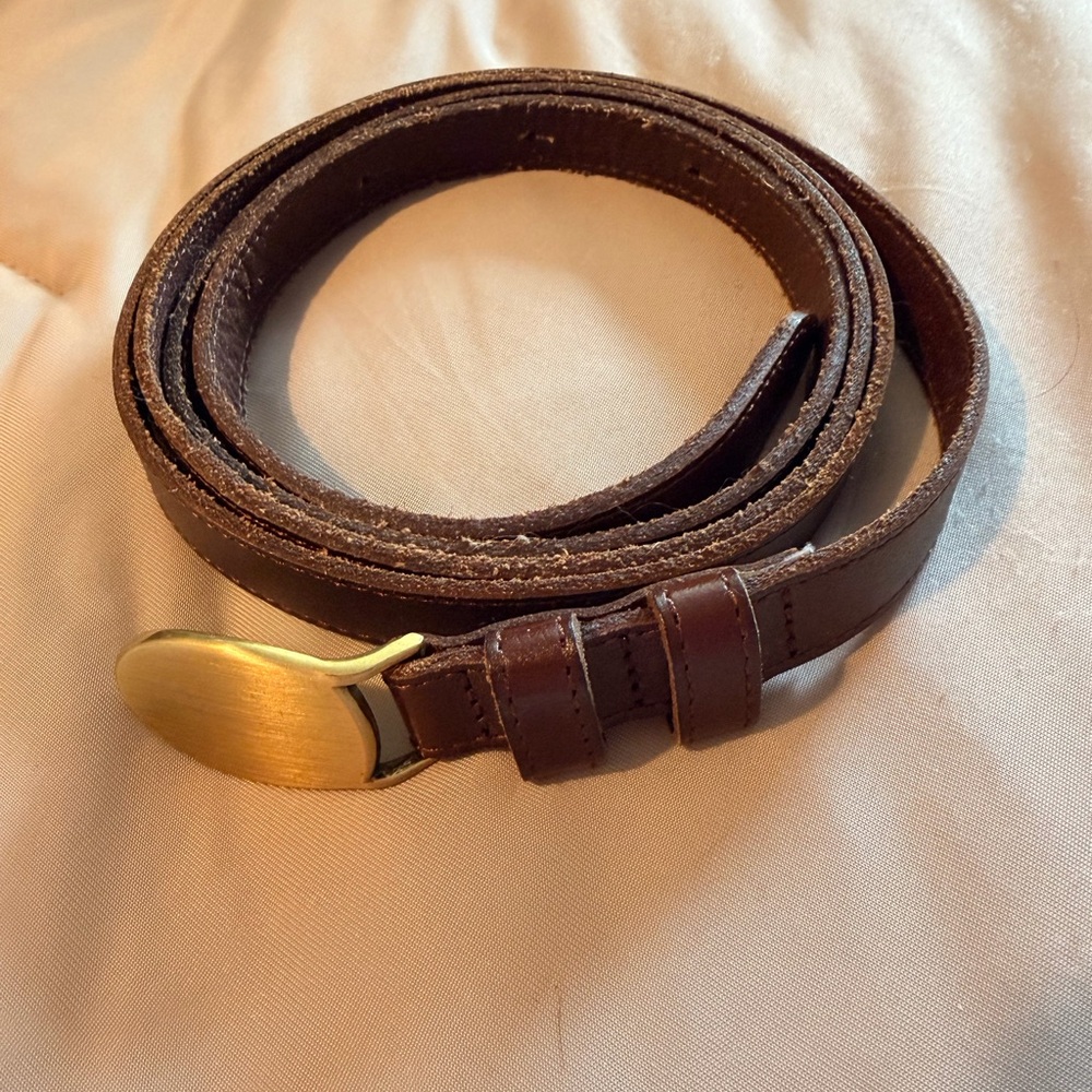 Abercrombie & Fitch Brown Leather Belt with Brass Oval Buckle